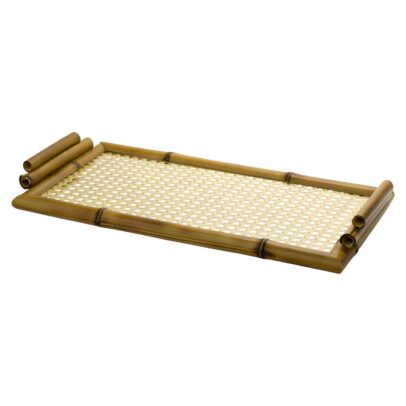 BANDEJA DE VIDRO COM BAMBU E PALHA INDIANA G