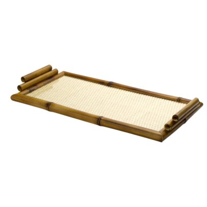 BANDEJA DE VIDRO COM BAMBU E PALHA G